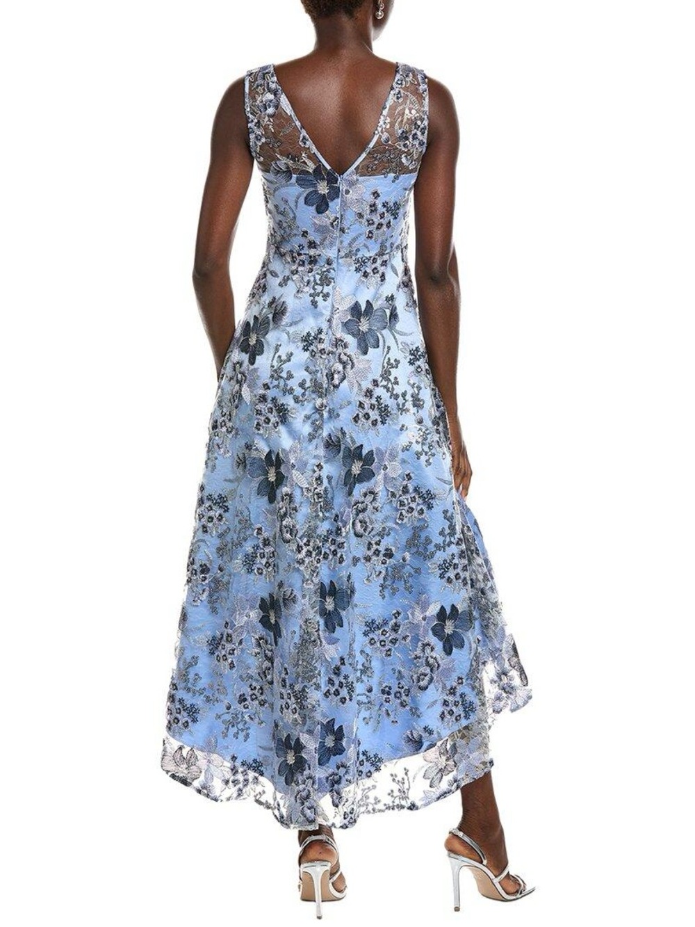 Eliza J Blue Floral Embroidered High-Low Gown Size 10 - Picture 2 of 7